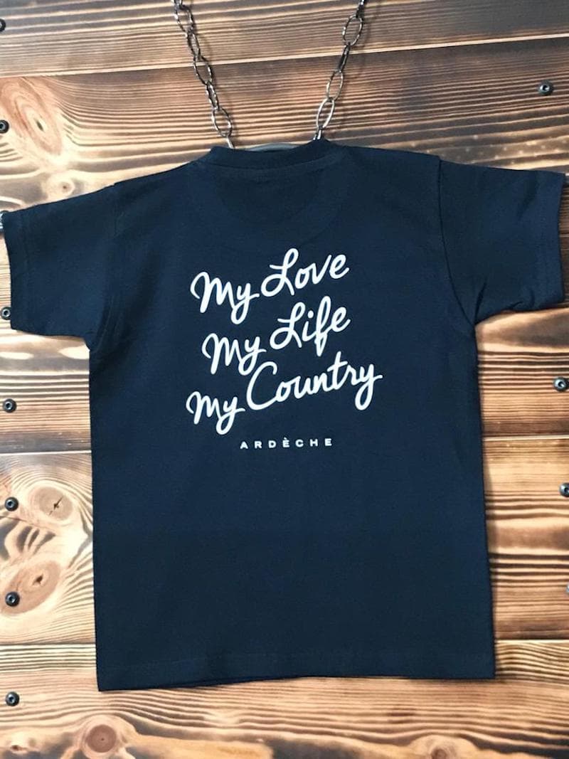 t-shirt enfant bleu marinie basic dos transfert blanc